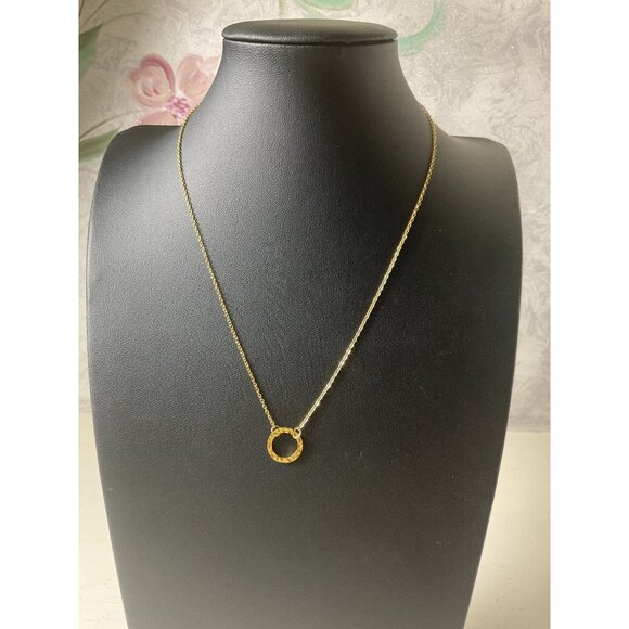 Gold Tone Circle Pendant Necklace 17" Chain Minimalist Jewelry For Women - Picture 1 of 4
